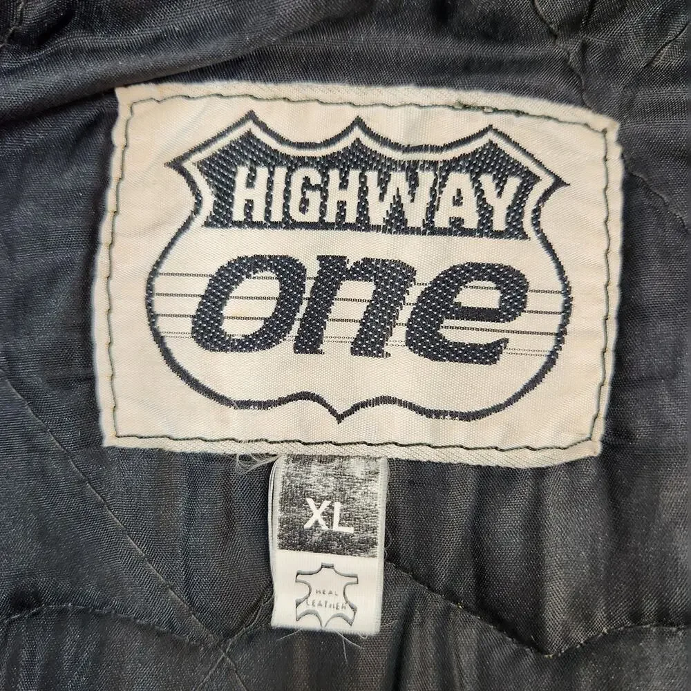 Highway One Harley Davidson Vintage Black Leather Moto Motorcycle Jacket XL